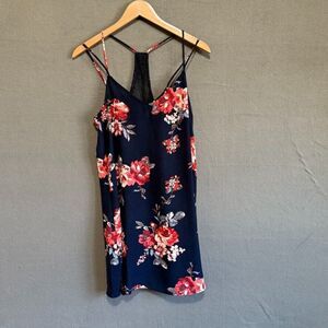 Living Doll Mini Dress Navy Floral Strappy Lightweight A Line Lace Back Size 1